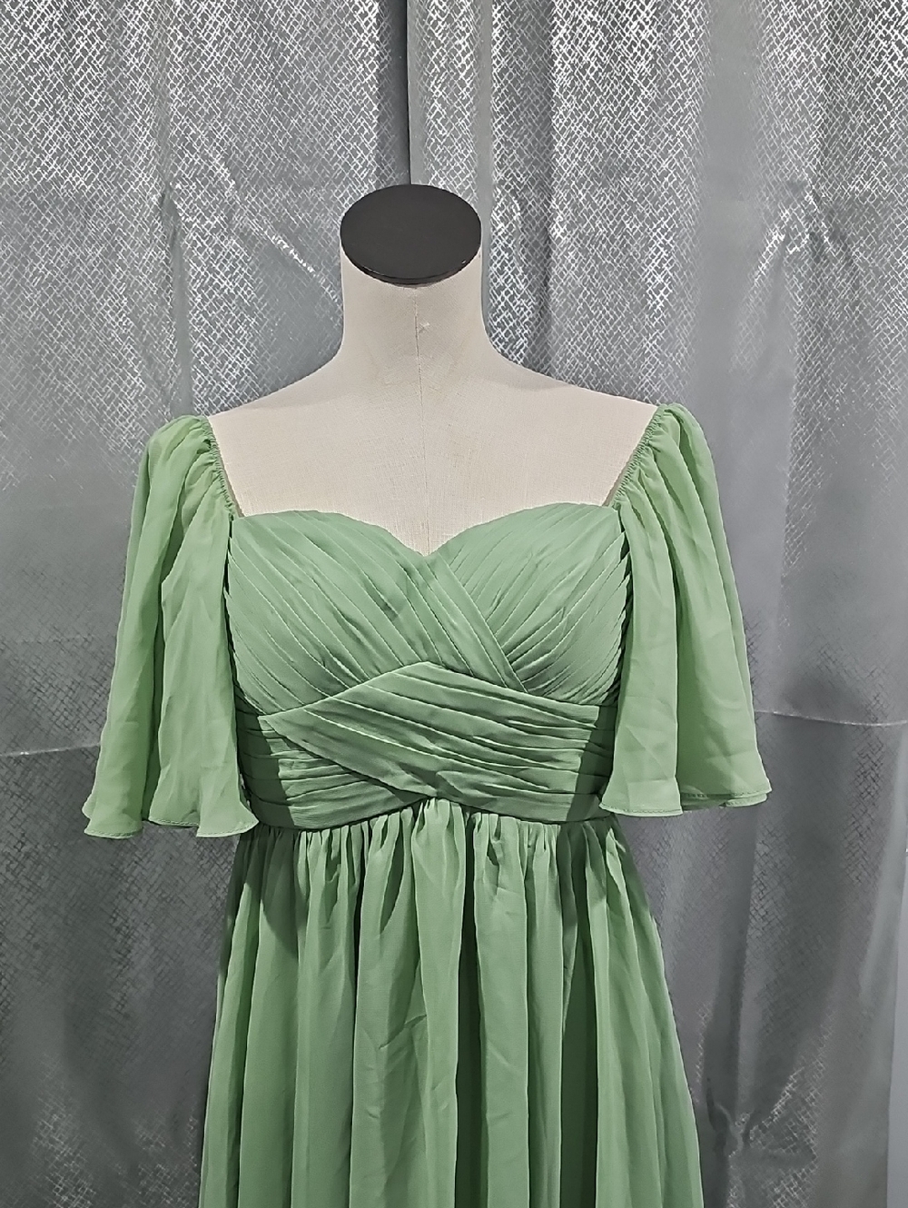 Elegant Sage Green Chiffon Off-Shoulder Dress